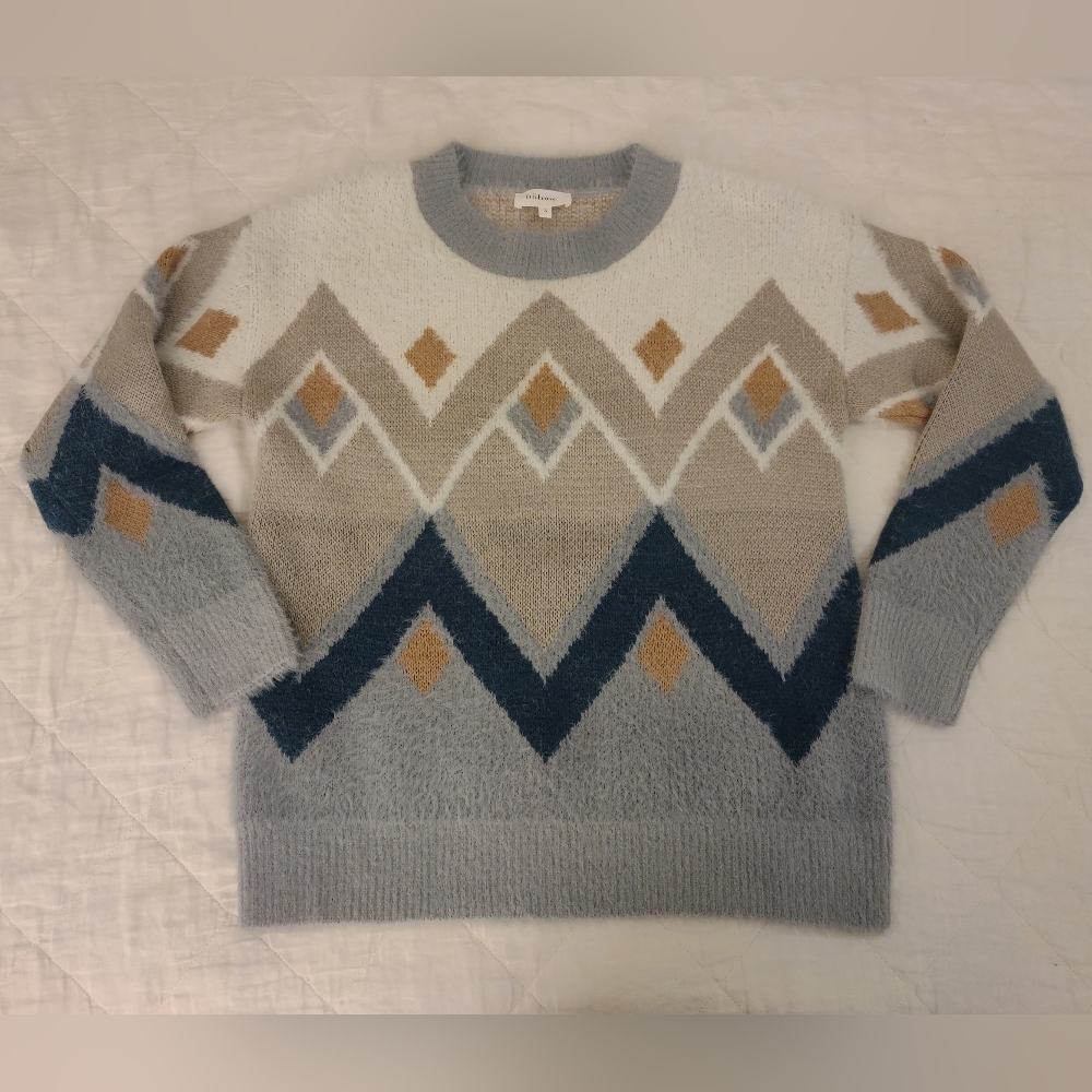NWOT Bohme Rolanda Fur Sweater Chevron Color Block, Small